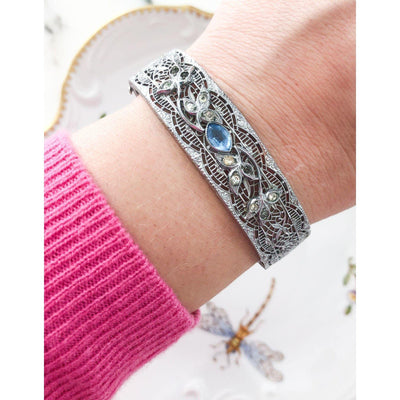 Silver and Blue Art Deco Bracelet by Unsigned Beauty - Vintage Meet Modern Vintage Jewelry - Chicago, Illinois - #oldhollywoodglamour #vintagemeetmodern #designervintage #jewelrybox #antiquejewelry #vintagejewelry