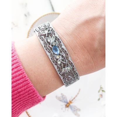 Silver and Blue Art Deco Bracelet by Unsigned Beauty - Vintage Meet Modern Vintage Jewelry - Chicago, Illinois - #oldhollywoodglamour #vintagemeetmodern #designervintage #jewelrybox #antiquejewelry #vintagejewelry