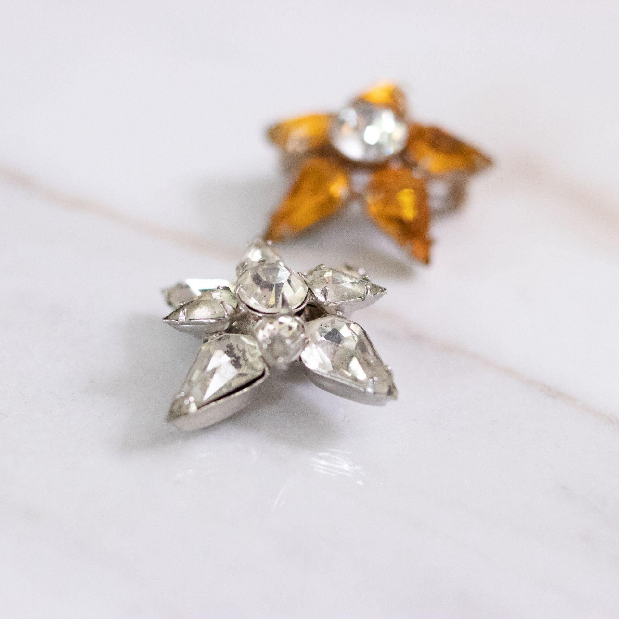 Vintage Amber and Diamante Rhinestone Star Scatter Pin Set by Unsigned Beauty - Vintage Meet Modern Vintage Jewelry - Chicago, Illinois - #oldhollywoodglamour #vintagemeetmodern #designervintage #jewelrybox #antiquejewelry #vintagejewelry