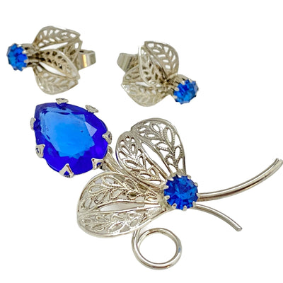 Vintage Silver Filigree Leaf with Royal Blue Rhinestone Earrings by Unsigned Beauty - Vintage Meet Modern Vintage Jewelry - Chicago, Illinois - #oldhollywoodglamour #vintagemeetmodern #designervintage #jewelrybox #antiquejewelry #vintagejewelry