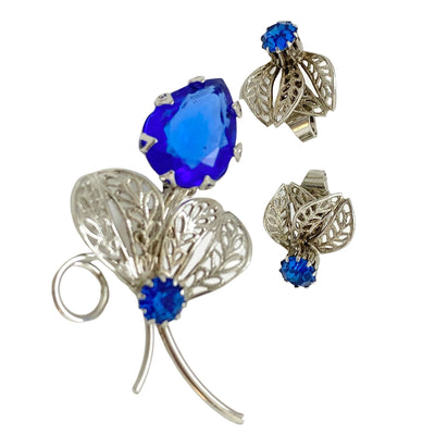 Vintage Silver Filigree Leaf with Royal Blue Rhinestone Brooch by Unsigned Beauty - Vintage Meet Modern Vintage Jewelry - Chicago, Illinois - #oldhollywoodglamour #vintagemeetmodern #designervintage #jewelrybox #antiquejewelry #vintagejewelry