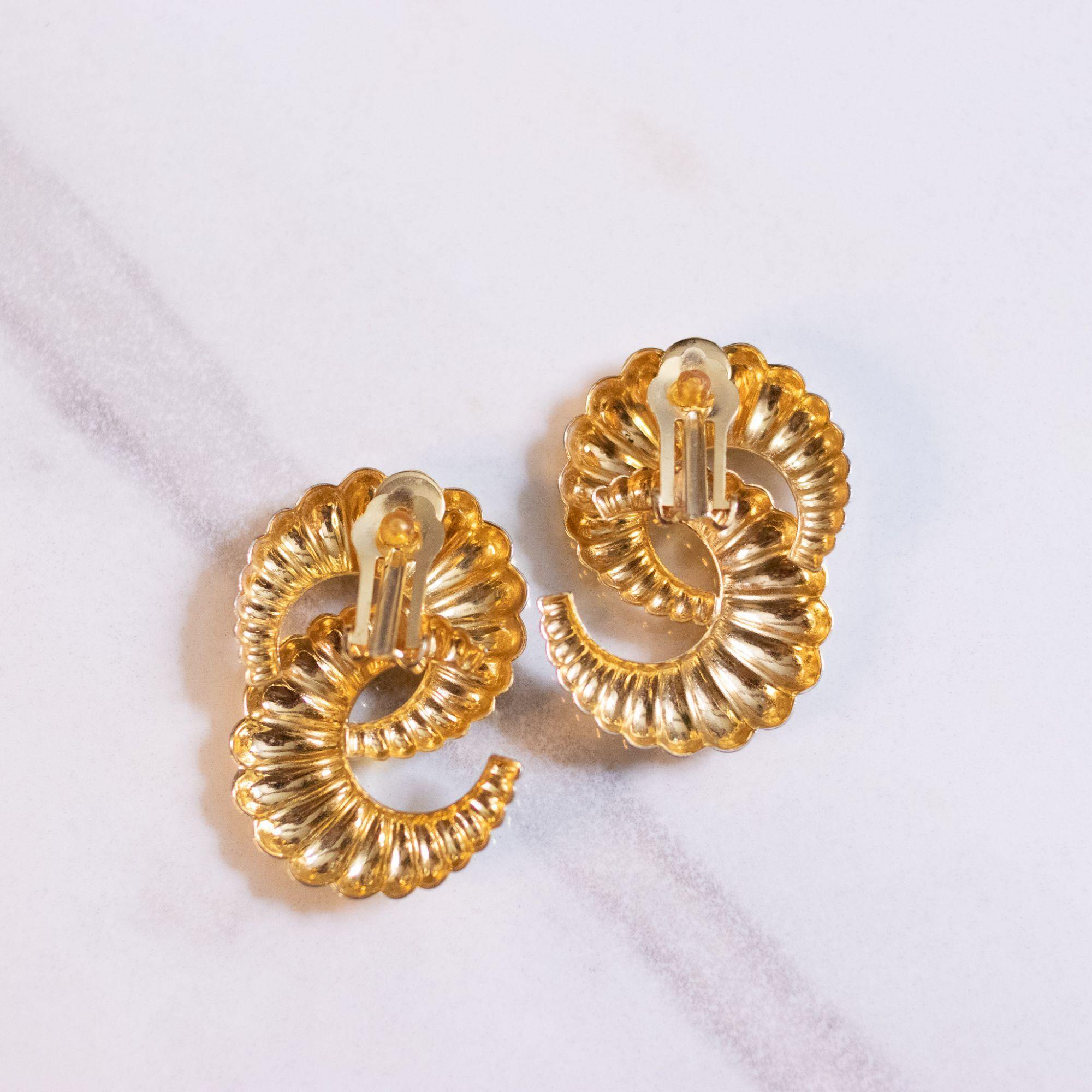 Vintage Gold Crescent Loop Earrings by Unsigned Beauty - Vintage Meet Modern Vintage Jewelry - Chicago, Illinois - #oldhollywoodglamour #vintagemeetmodern #designervintage #jewelrybox #antiquejewelry #vintagejewelry
