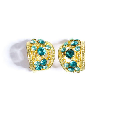 Vintage Gold and Green Rhinestone Huggie Style Statement Earrings by Unsigned Beauty - Vintage Meet Modern Vintage Jewelry - Chicago, Illinois - #oldhollywoodglamour #vintagemeetmodern #designervintage #jewelrybox #antiquejewelry #vintagejewelry