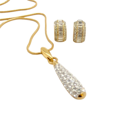 Swarovski Mod Pave Crystal Pendant Necklace & Vintage Monet Baguette and Pave Rhinestone Earrings by Monet, Swarovski - Vintage Meet Modern Vintage Jewelry - Chicago, Illinois - #oldhollywoodglamour #vintagemeetmodern #designervintage #jewelrybox #antiquejewelry #vintagejewelry