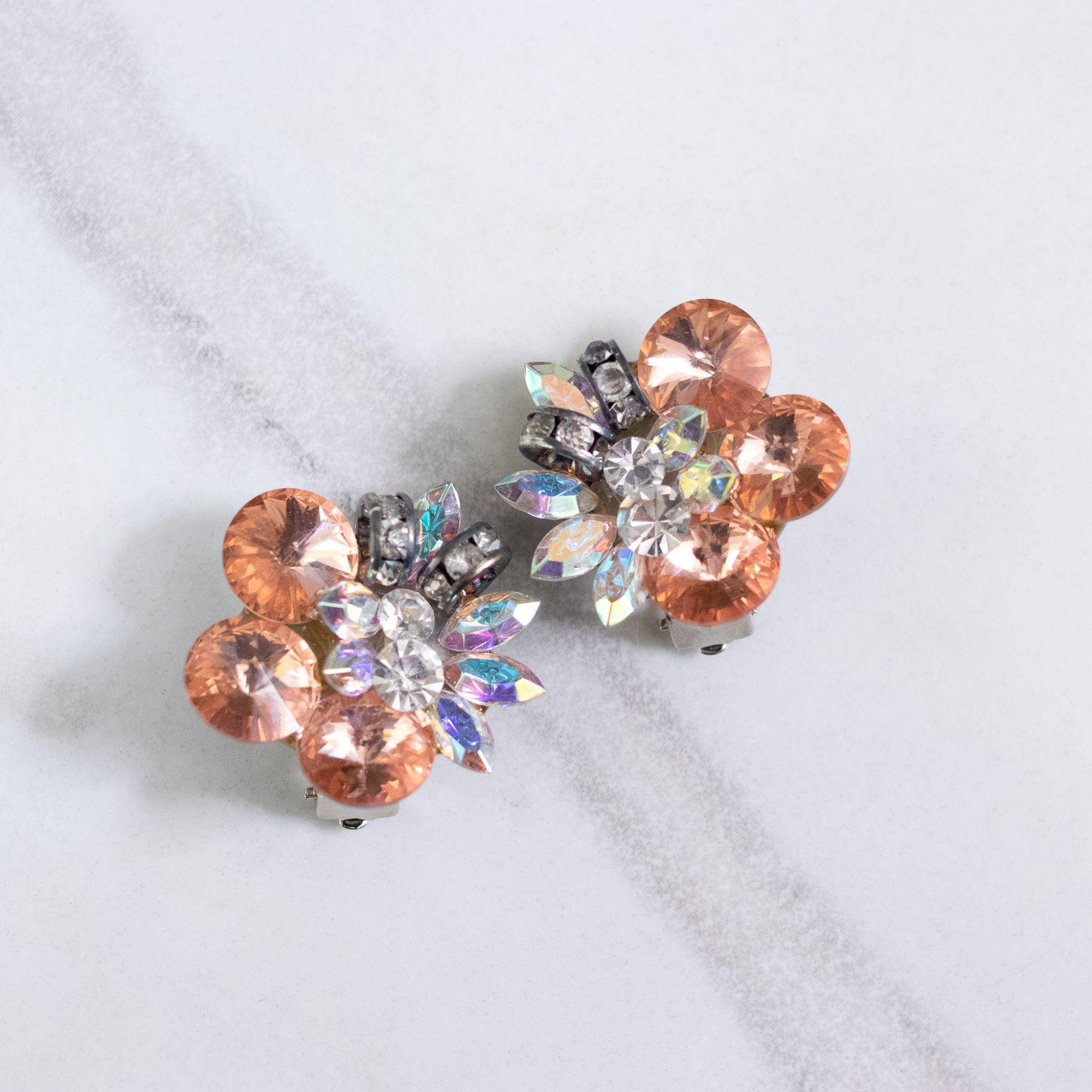 Vintage Peach and Diamante Rhinestone Statement Earrings by Unsigned Beauty - Vintage Meet Modern Vintage Jewelry - Chicago, Illinois - #oldhollywoodglamour #vintagemeetmodern #designervintage #jewelrybox #antiquejewelry #vintagejewelry