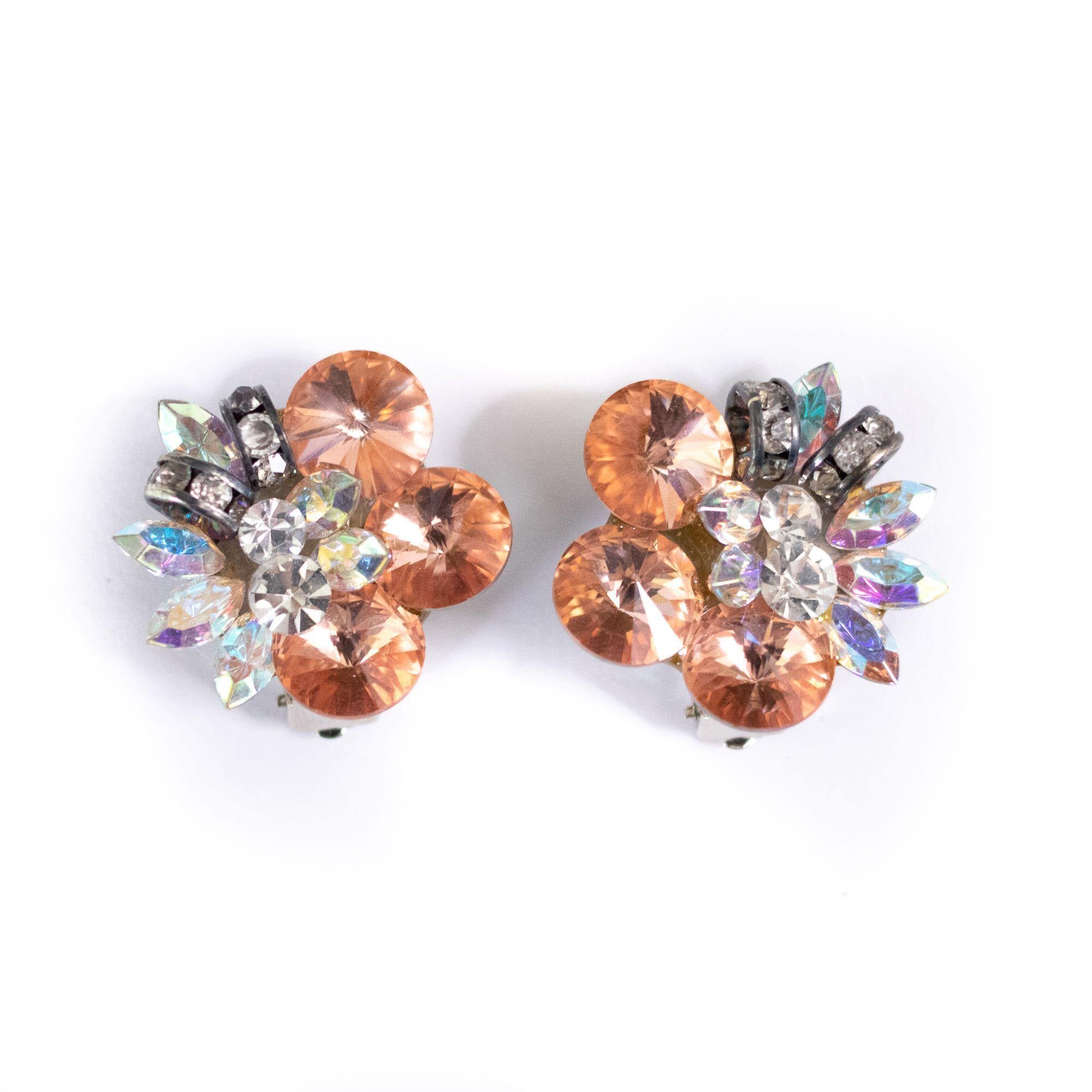 Vintage Peach and Diamante Rhinestone Statement Earrings by Unsigned Beauty - Vintage Meet Modern Vintage Jewelry - Chicago, Illinois - #oldhollywoodglamour #vintagemeetmodern #designervintage #jewelrybox #antiquejewelry #vintagejewelry