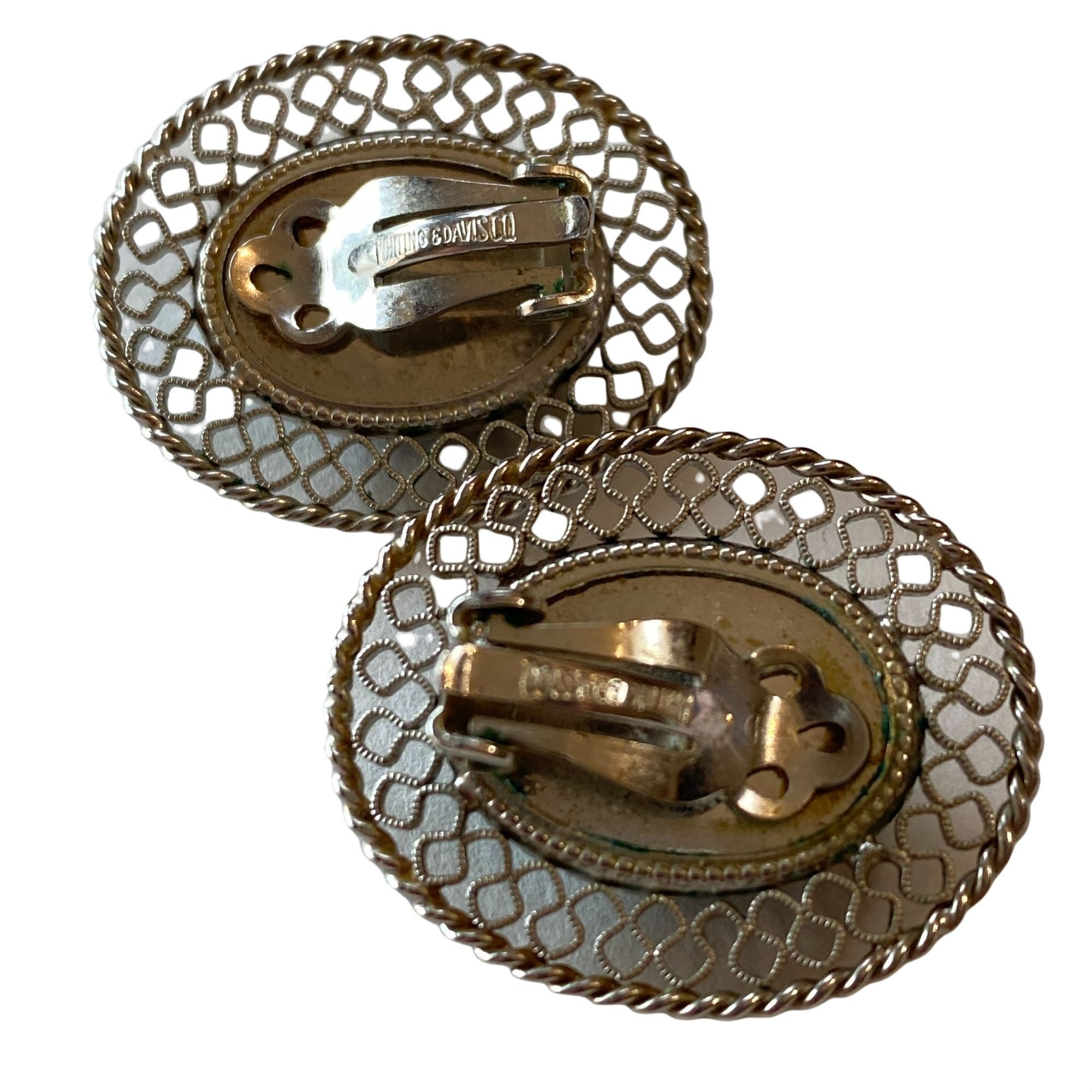 Vintage Whiting and Davis Hematite with Silver Lattice Frame Earrings by Whiting and Davis - Vintage Meet Modern Vintage Jewelry - Chicago, Illinois - #oldhollywoodglamour #vintagemeetmodern #designervintage #jewelrybox #antiquejewelry #vintagejewelry