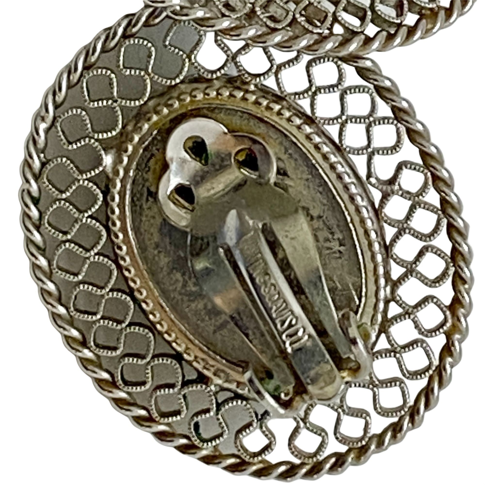 Vintage Whiting and Davis Hematite with Silver Lattice Frame Earrings by Whiting and Davis - Vintage Meet Modern Vintage Jewelry - Chicago, Illinois - #oldhollywoodglamour #vintagemeetmodern #designervintage #jewelrybox #antiquejewelry #vintagejewelry