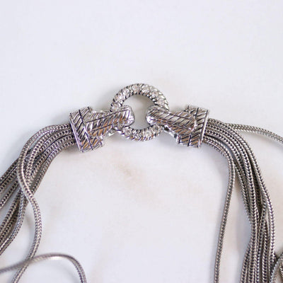 Vintage Silver Multi-Strand Serpentine Chain Necklace with Rhinestone Clasp by Unsigned Beauty - Vintage Meet Modern Vintage Jewelry - Chicago, Illinois - #oldhollywoodglamour #vintagemeetmodern #designervintage #jewelrybox #antiquejewelry #vintagejewelry