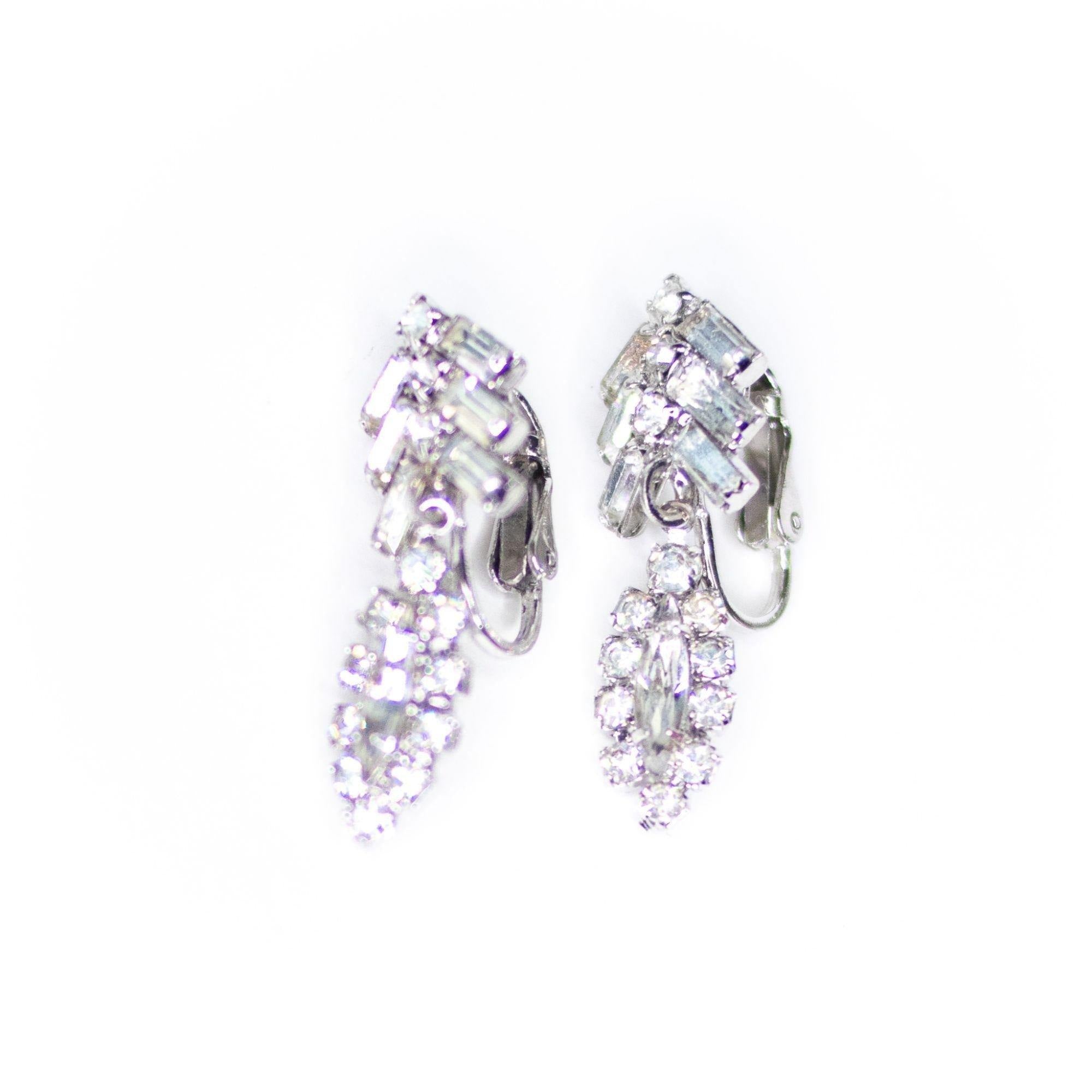 Vintage Baguette Diamante Petite Dangling Earrings by Unsigned Beauty - Vintage Meet Modern Vintage Jewelry - Chicago, Illinois - #oldhollywoodglamour #vintagemeetmodern #designervintage #jewelrybox #antiquejewelry #vintagejewelry