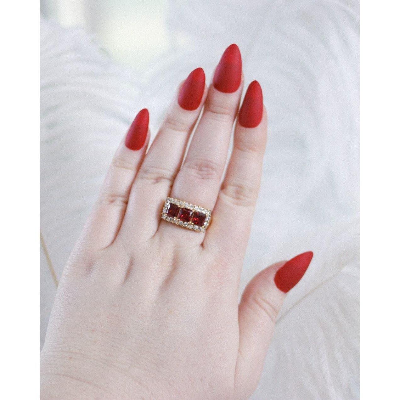 Vintage Ruby and Diamante Crystal Band Ring by Unsigned Beauty - Vintage Meet Modern Vintage Jewelry - Chicago, Illinois - #oldhollywoodglamour #vintagemeetmodern #designervintage #jewelrybox #antiquejewelry #vintagejewelry