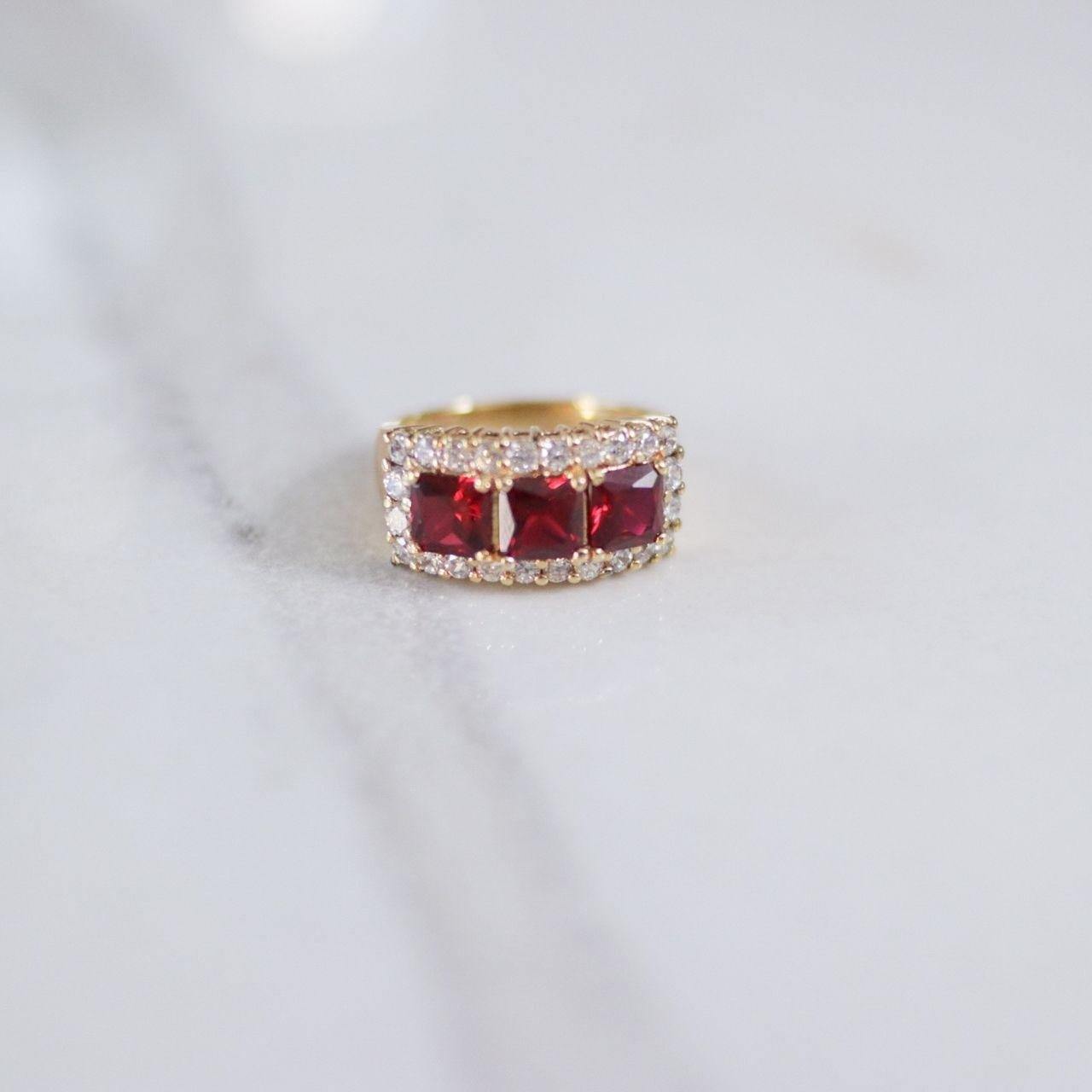 Vintage Ruby and Diamante Crystal Band Ring by Unsigned Beauty - Vintage Meet Modern Vintage Jewelry - Chicago, Illinois - #oldhollywoodglamour #vintagemeetmodern #designervintage #jewelrybox #antiquejewelry #vintagejewelry