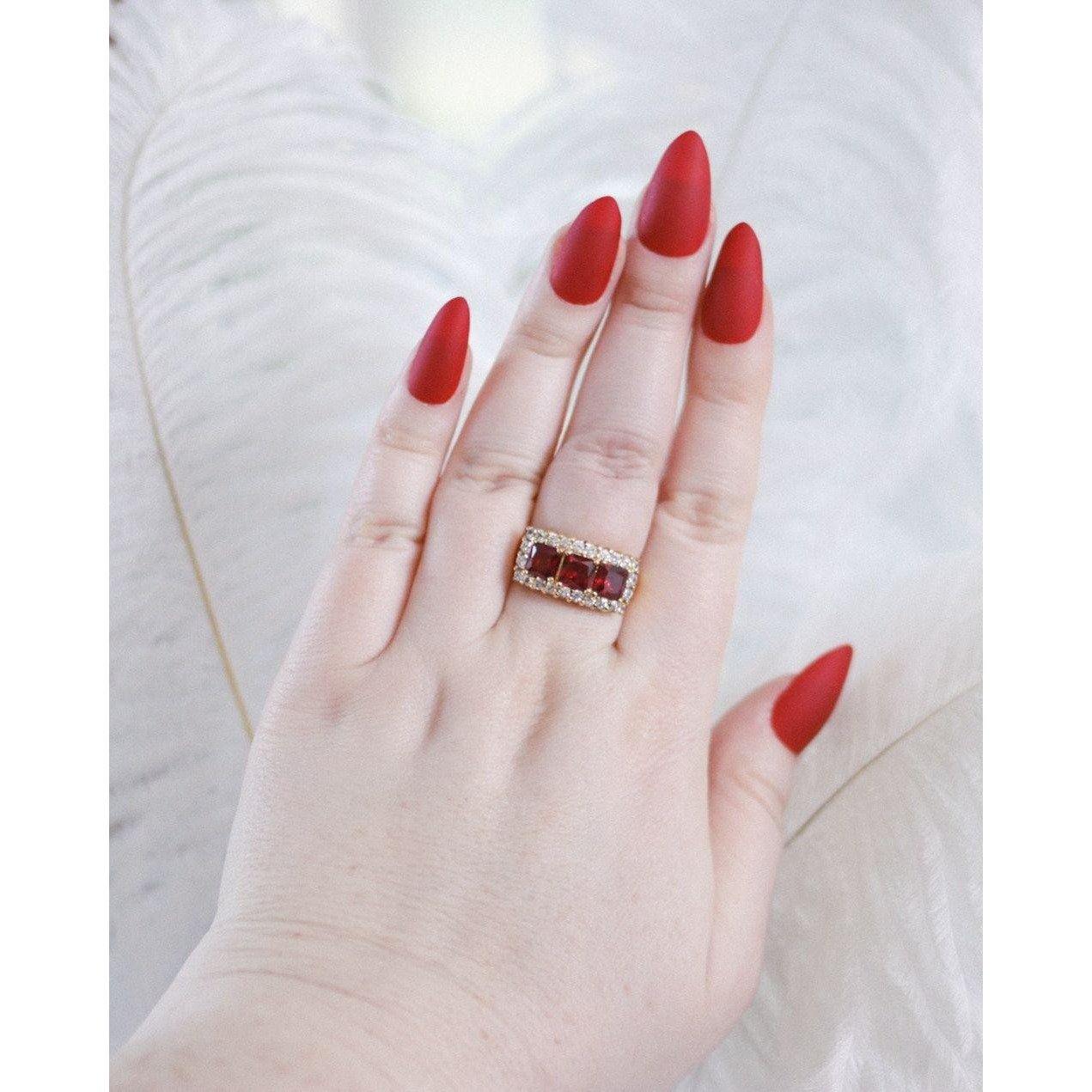 Vintage Ruby and Diamante Crystal Band Ring by Unsigned Beauty - Vintage Meet Modern Vintage Jewelry - Chicago, Illinois - #oldhollywoodglamour #vintagemeetmodern #designervintage #jewelrybox #antiquejewelry #vintagejewelry