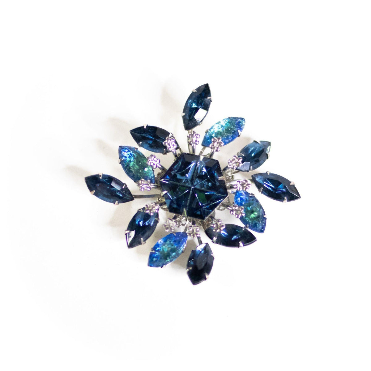 Vintage Light and Dark Blue Rhinestone Brooch