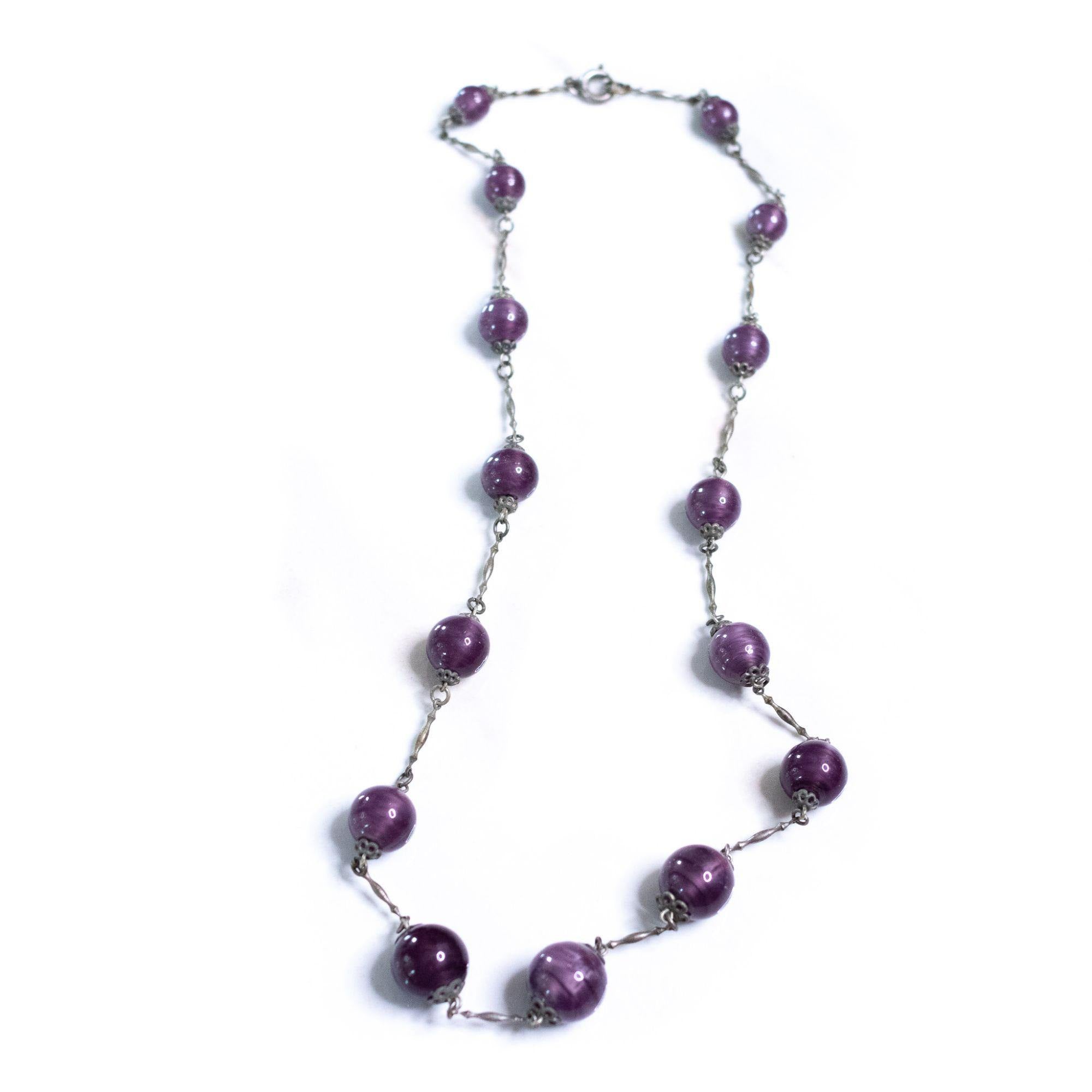 Vintage Art Deco Marbled Purple Bead Flapper Necklace by Czech - Vintage Meet Modern Vintage Jewelry - Chicago, Illinois - #oldhollywoodglamour #vintagemeetmodern #designervintage #jewelrybox #antiquejewelry #vintagejewelry