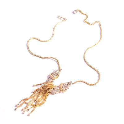 Vintage Gold Tassel Necklace with Rhinestones by Unsigned Beauty - Vintage Meet Modern Vintage Jewelry - Chicago, Illinois - #oldhollywoodglamour #vintagemeetmodern #designervintage #jewelrybox #antiquejewelry #vintagejewelry