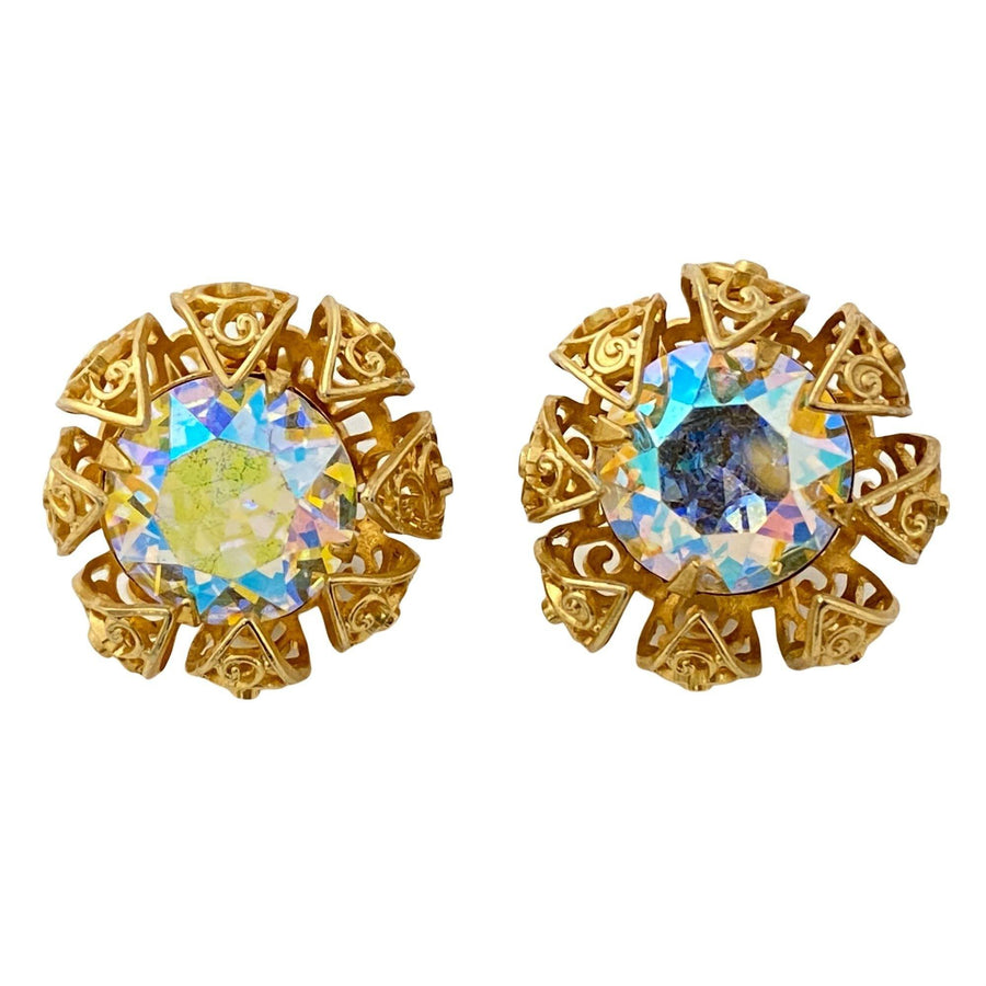 Vintage Judy Lee Iridescent Aurora Borealis Crystal Statement Earrings by Judy Lee - Vintage Meet Modern Vintage Jewelry - Chicago, Illinois - #oldhollywoodglamour #vintagemeetmodern #designervintage #jewelrybox #antiquejewelry #vintagejewelry
