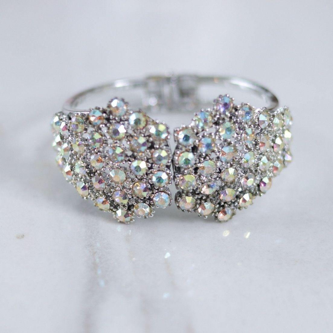 Vintage Aurora Borealis Clamper Bracelet by Unsigned Beauty - Vintage Meet Modern Vintage Jewelry - Chicago, Illinois - #oldhollywoodglamour #vintagemeetmodern #designervintage #jewelrybox #antiquejewelry #vintagejewelry
