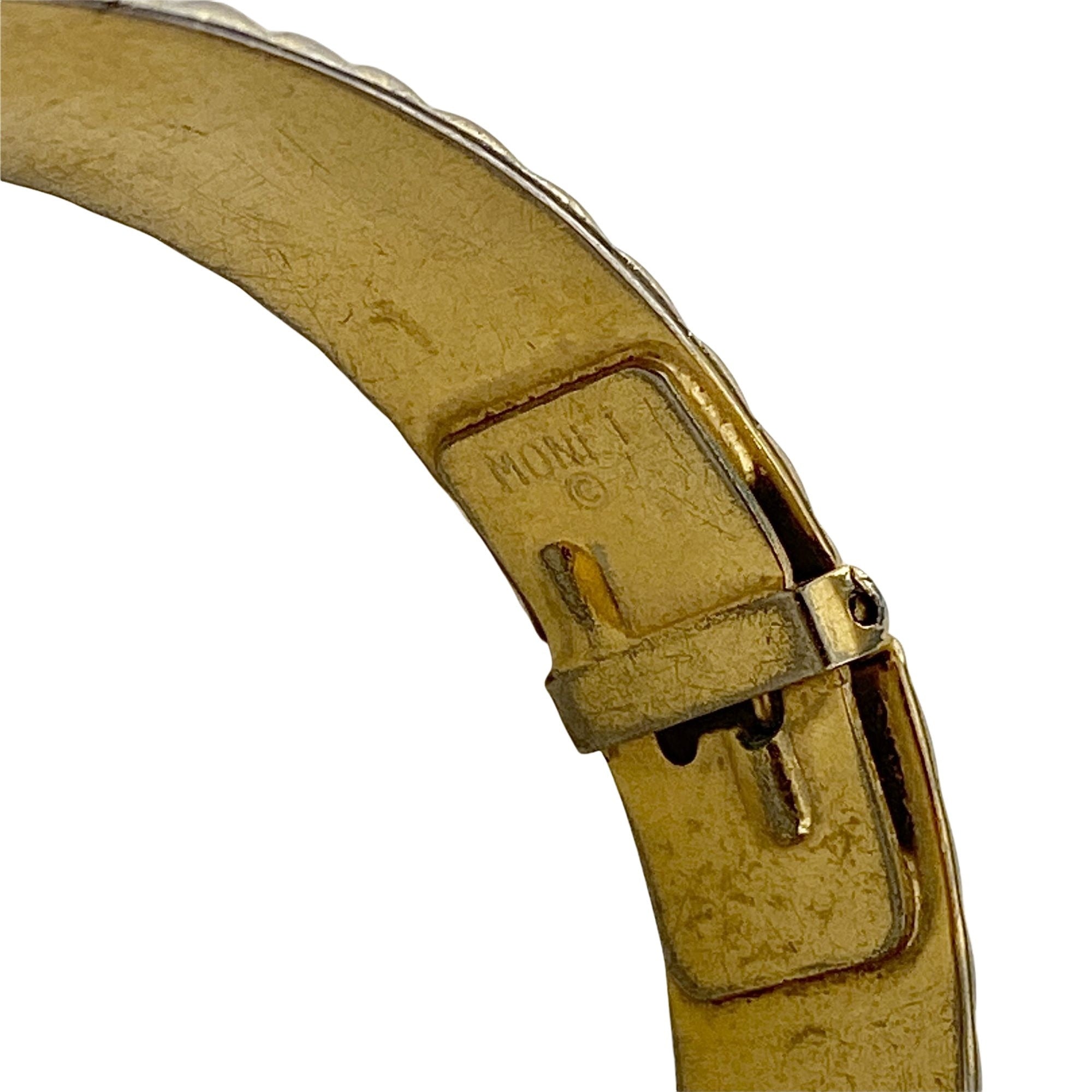 Vintage Monet Etched Gold Bangle Bracelet by Monet - Vintage Meet Modern Vintage Jewelry - Chicago, Illinois - #oldhollywoodglamour #vintagemeetmodern #designervintage #jewelrybox #antiquejewelry #vintagejewelry