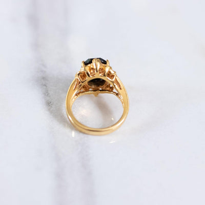 Vintage Jet Crystal Princess Style Cocktail Statement Ring by 18kt Gold Plated - Vintage Meet Modern Vintage Jewelry - Chicago, Illinois - #oldhollywoodglamour #vintagemeetmodern #designervintage #jewelrybox #antiquejewelry #vintagejewelry