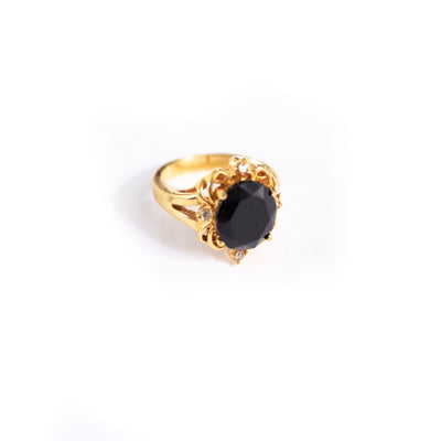 Vintage Jet Crystal Princess Style Cocktail Statement Ring by 18kt Gold Plated - Vintage Meet Modern Vintage Jewelry - Chicago, Illinois - #oldhollywoodglamour #vintagemeetmodern #designervintage #jewelrybox #antiquejewelry #vintagejewelry