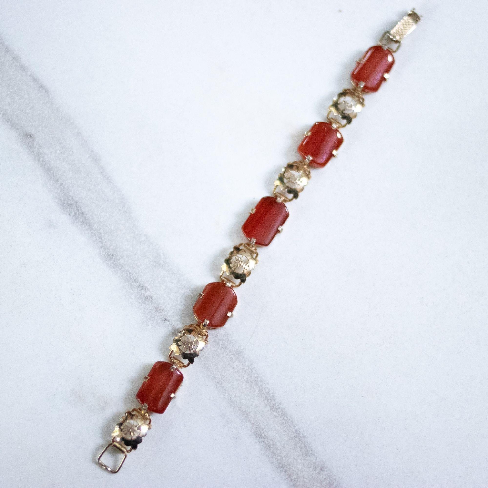Vintage Genuine Carnelian 18kt Gold over Sterling Silver Tennis Bracelet by Vintage Meet Modern - Vintage Meet Modern Vintage Jewelry - Chicago, Illinois - #oldhollywoodglamour #vintagemeetmodern #designervintage #jewelrybox #antiquejewelry #vintagejewelry