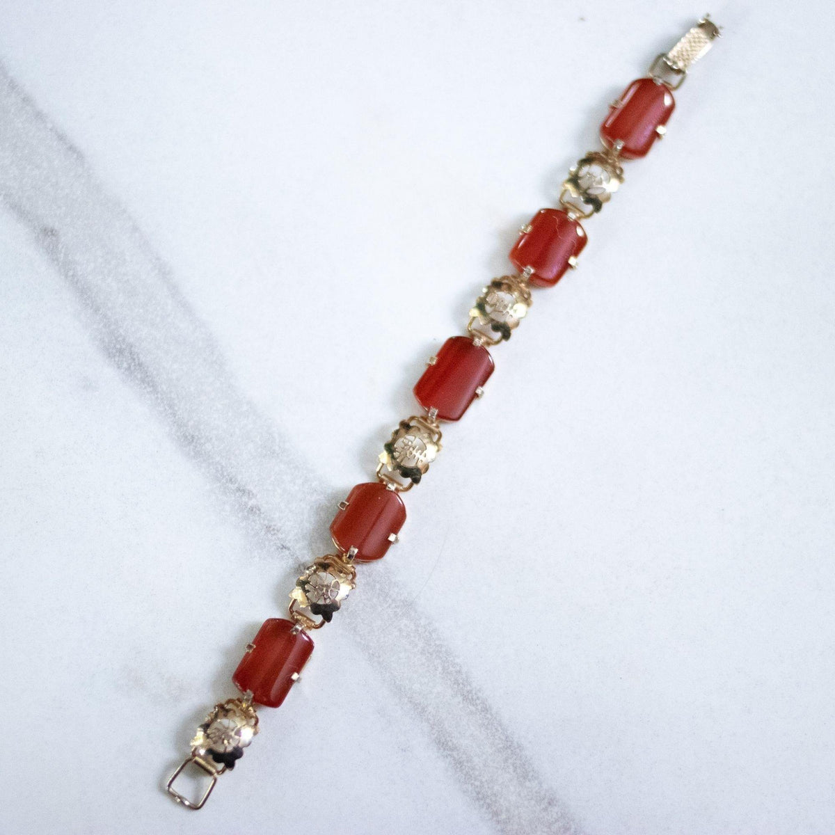 Vintage Genuine Carnelian 18kt Gold over Sterling Silver Tennis Bracelet