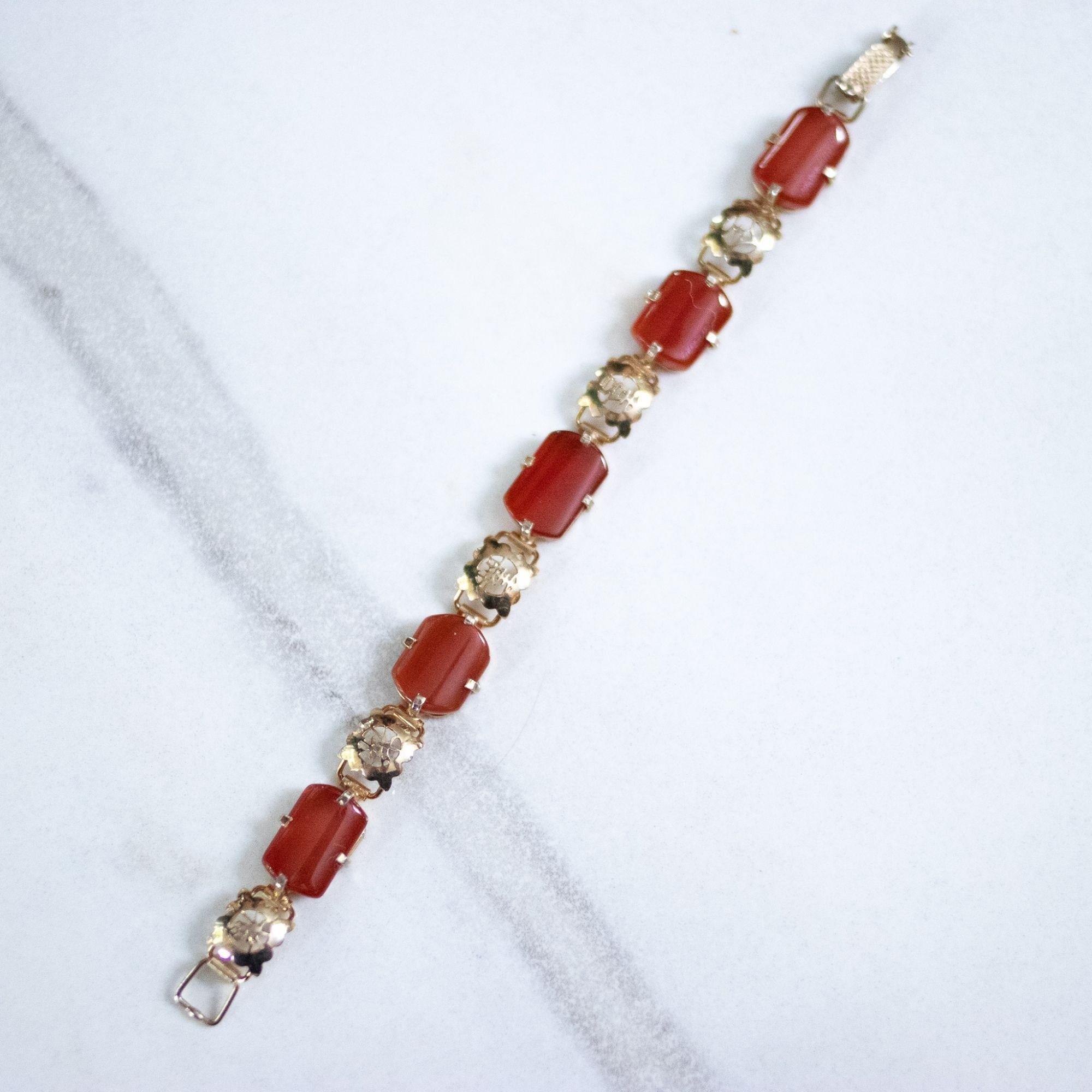 Vintage Genuine Carnelian 18kt Gold over Sterling Silver Tennis Bracelet by Vintage Meet Modern - Vintage Meet Modern Vintage Jewelry - Chicago, Illinois - #oldhollywoodglamour #vintagemeetmodern #designervintage #jewelrybox #antiquejewelry #vintagejewelry