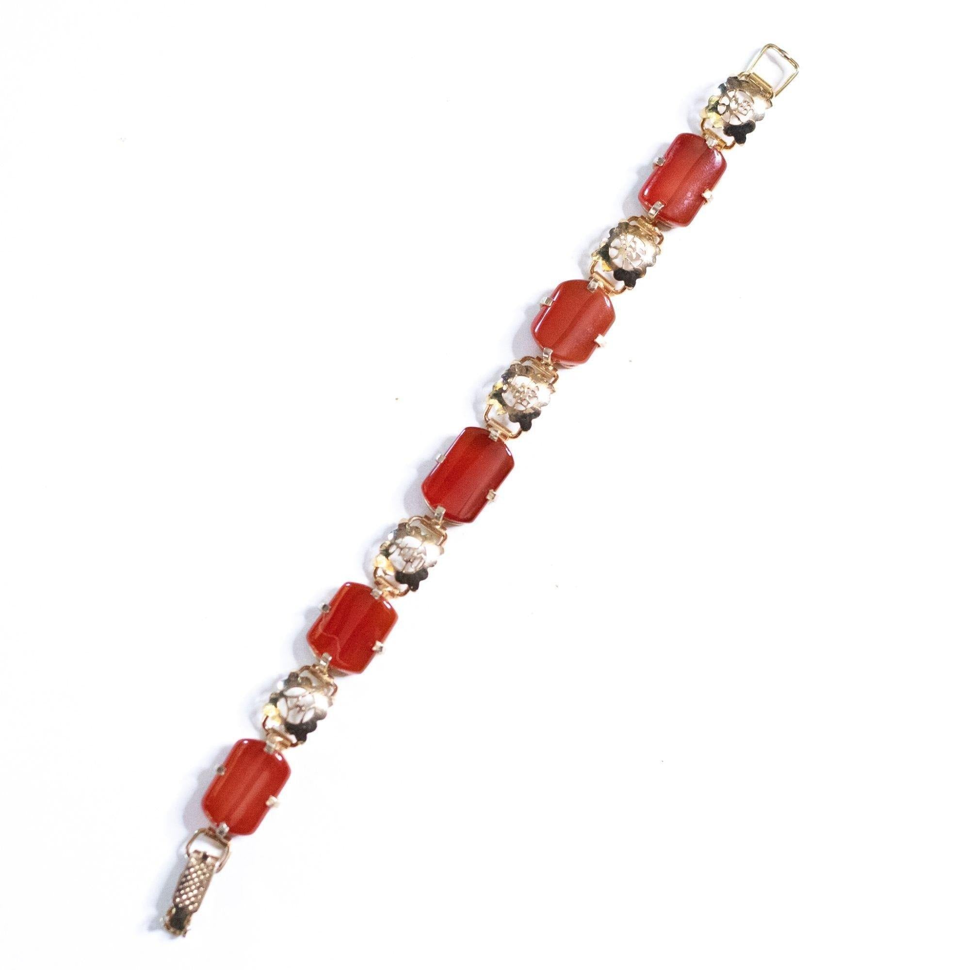 Vintage Genuine Carnelian 18kt Gold over Sterling Silver Tennis Bracelet by Vintage Meet Modern - Vintage Meet Modern Vintage Jewelry - Chicago, Illinois - #oldhollywoodglamour #vintagemeetmodern #designervintage #jewelrybox #antiquejewelry #vintagejewelry