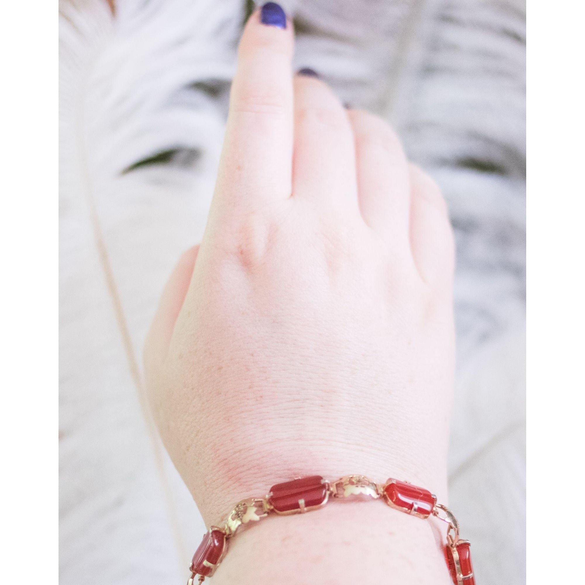 Vintage Genuine Carnelian 18kt Gold over Sterling Silver Tennis Bracelet by Vintage Meet Modern - Vintage Meet Modern Vintage Jewelry - Chicago, Illinois - #oldhollywoodglamour #vintagemeetmodern #designervintage #jewelrybox #antiquejewelry #vintagejewelry