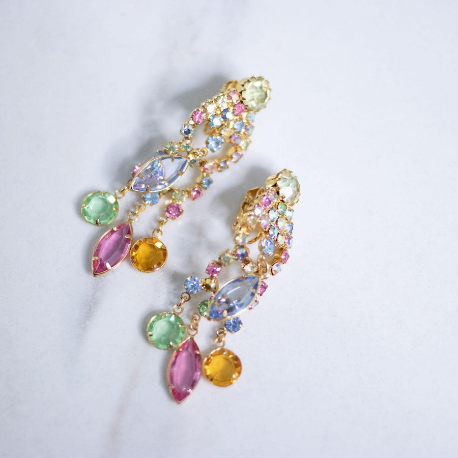 Vintage Bright Color Pastel Bezel Set Crystal Dangling Statement Earrings by Unsigned Beauty - Vintage Meet Modern Vintage Jewelry - Chicago, Illinois - #oldhollywoodglamour #vintagemeetmodern #designervintage #jewelrybox #antiquejewelry #vintagejewelry
