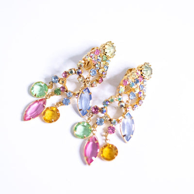 Vintage Bright Color Pastel Bezel Set Crystal Dangling Statement Earrings by Unsigned Beauty - Vintage Meet Modern Vintage Jewelry - Chicago, Illinois - #oldhollywoodglamour #vintagemeetmodern #designervintage #jewelrybox #antiquejewelry #vintagejewelry