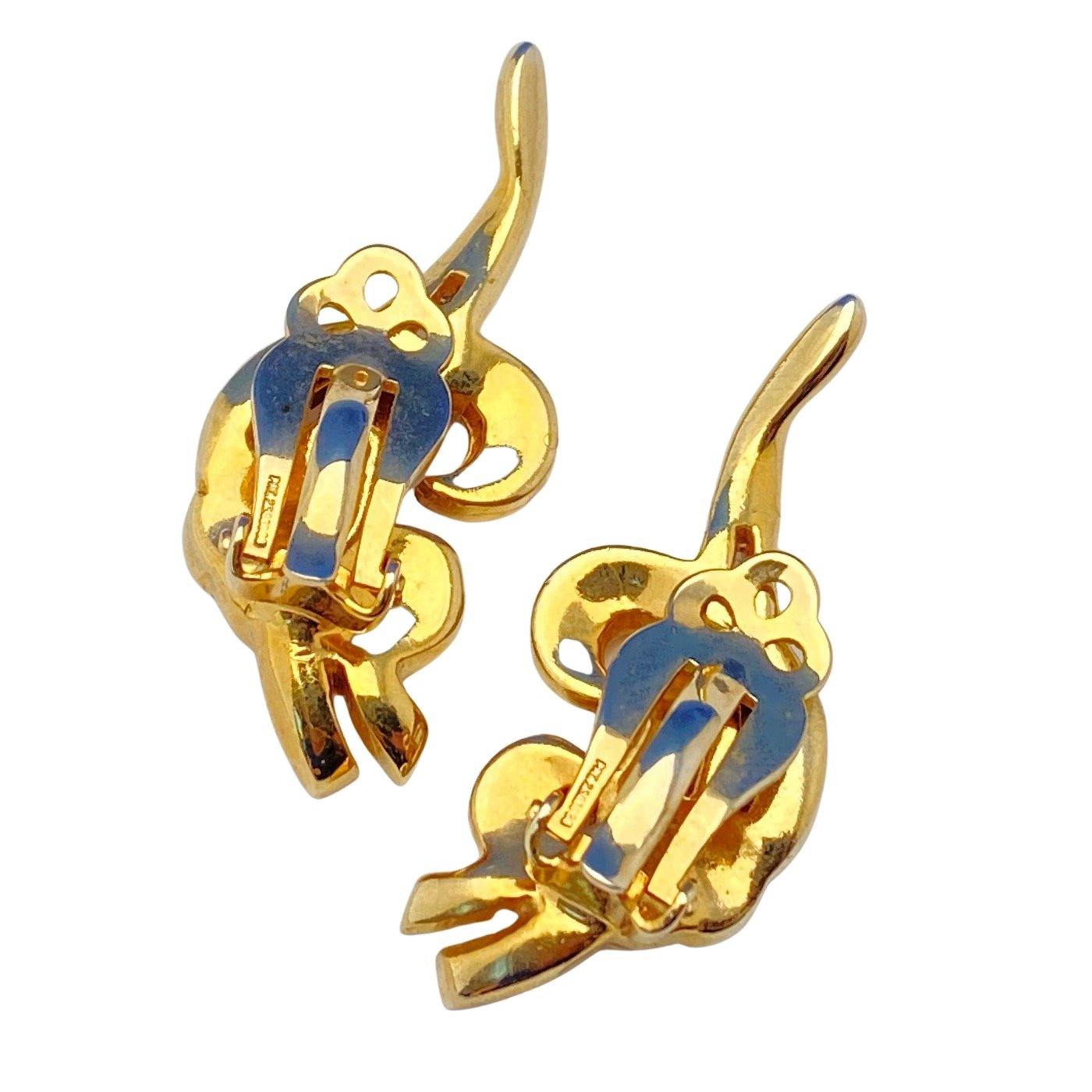 Vintage Gold Wave with Pave Set Crystal Earrings by Patent Signed - Vintage Meet Modern Vintage Jewelry - Chicago, Illinois - #oldhollywoodglamour #vintagemeetmodern #designervintage #jewelrybox #antiquejewelry #vintagejewelry