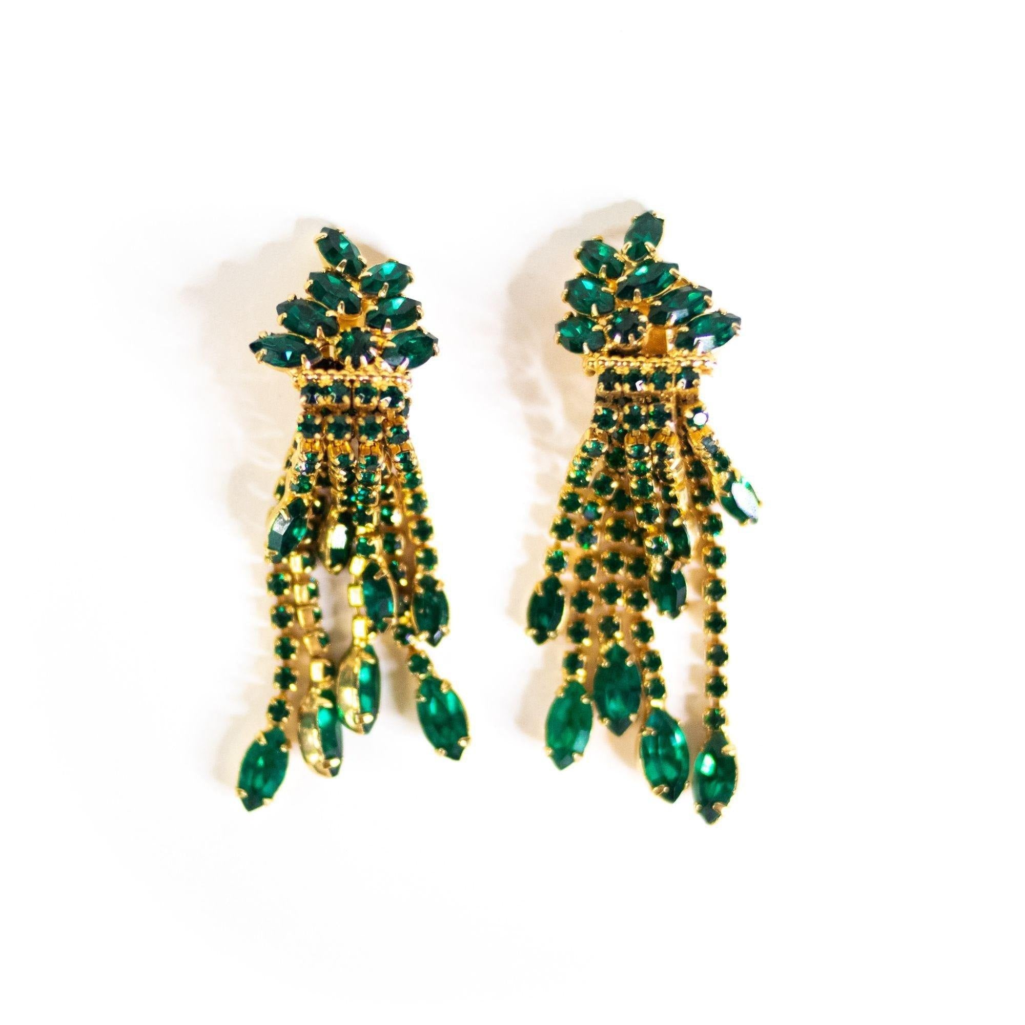 Vintage Green Rhinestone Statement Earrings by Unsigned Beauty - Vintage Meet Modern Vintage Jewelry - Chicago, Illinois - #oldhollywoodglamour #vintagemeetmodern #designervintage #jewelrybox #antiquejewelry #vintagejewelry