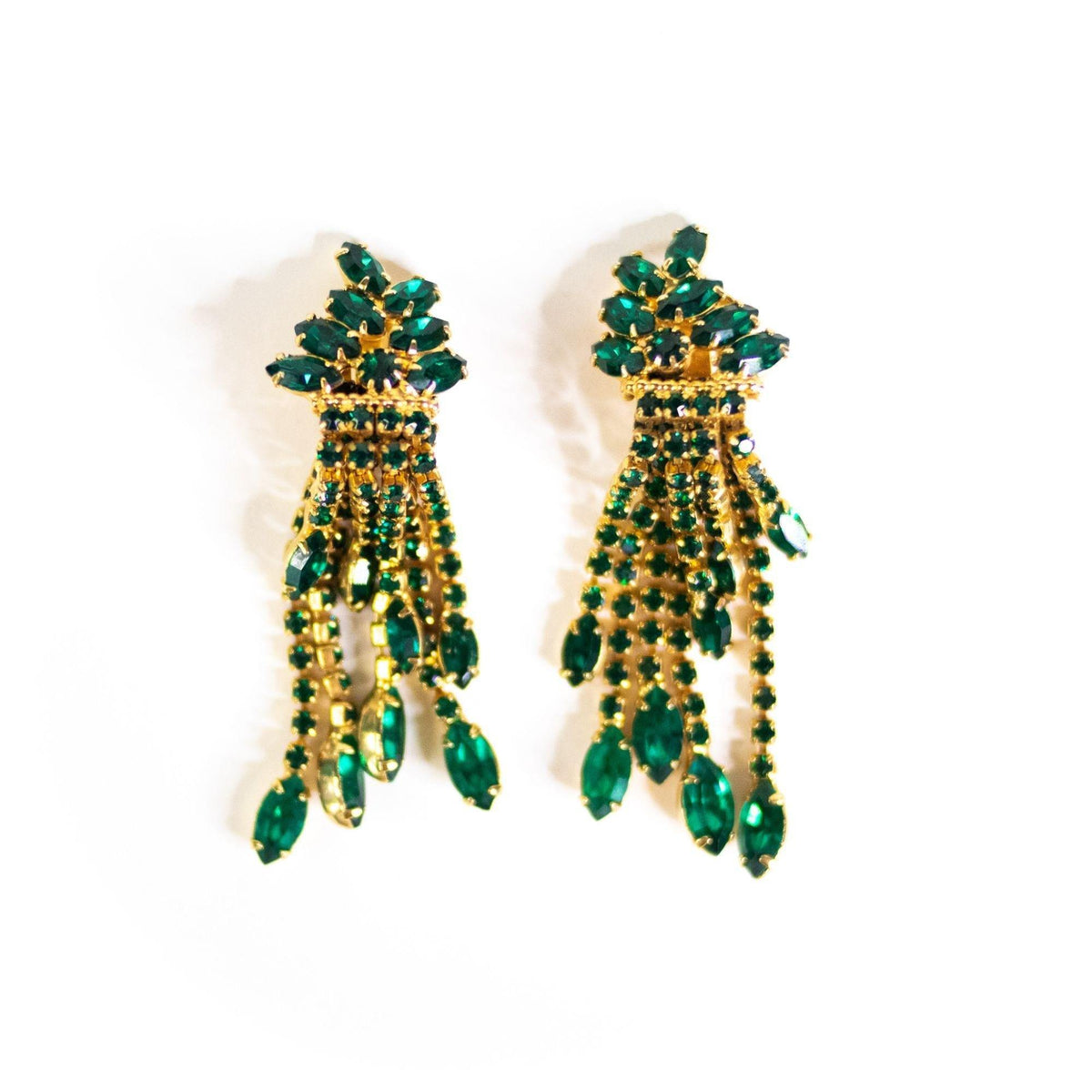 Vintage Green Rhinestone Statement Earrings