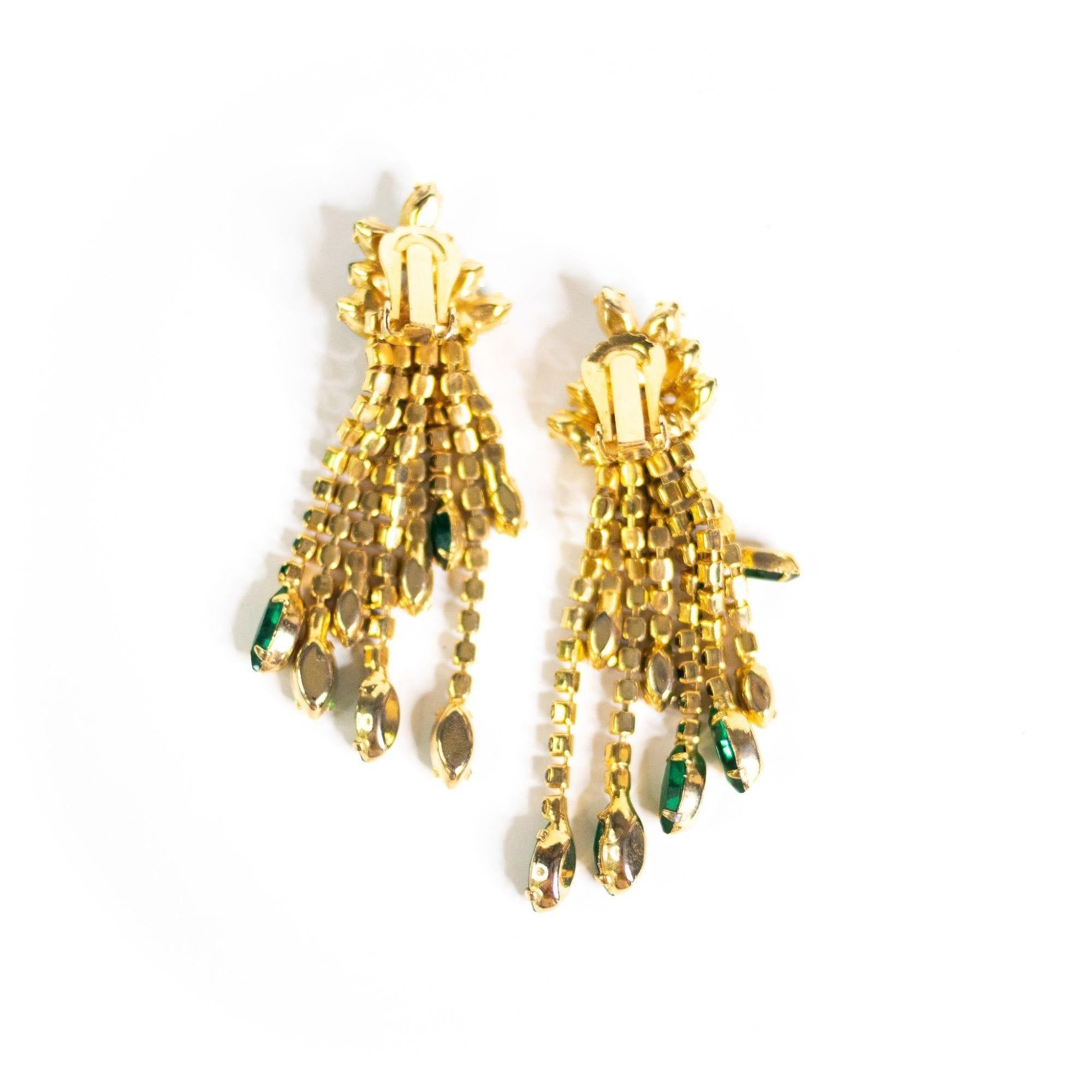 Vintage Green Rhinestone Statement Earrings by Unsigned Beauty - Vintage Meet Modern Vintage Jewelry - Chicago, Illinois - #oldhollywoodglamour #vintagemeetmodern #designervintage #jewelrybox #antiquejewelry #vintagejewelry