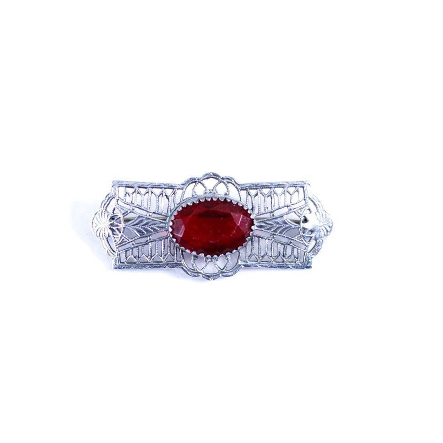 Red Crystal Open Back Brooch by Unsigned - Vintage Meet Modern Vintage Jewelry - Chicago, Illinois - #oldhollywoodglamour #vintagemeetmodern #designervintage #jewelrybox #antiquejewelry #vintagejewelry