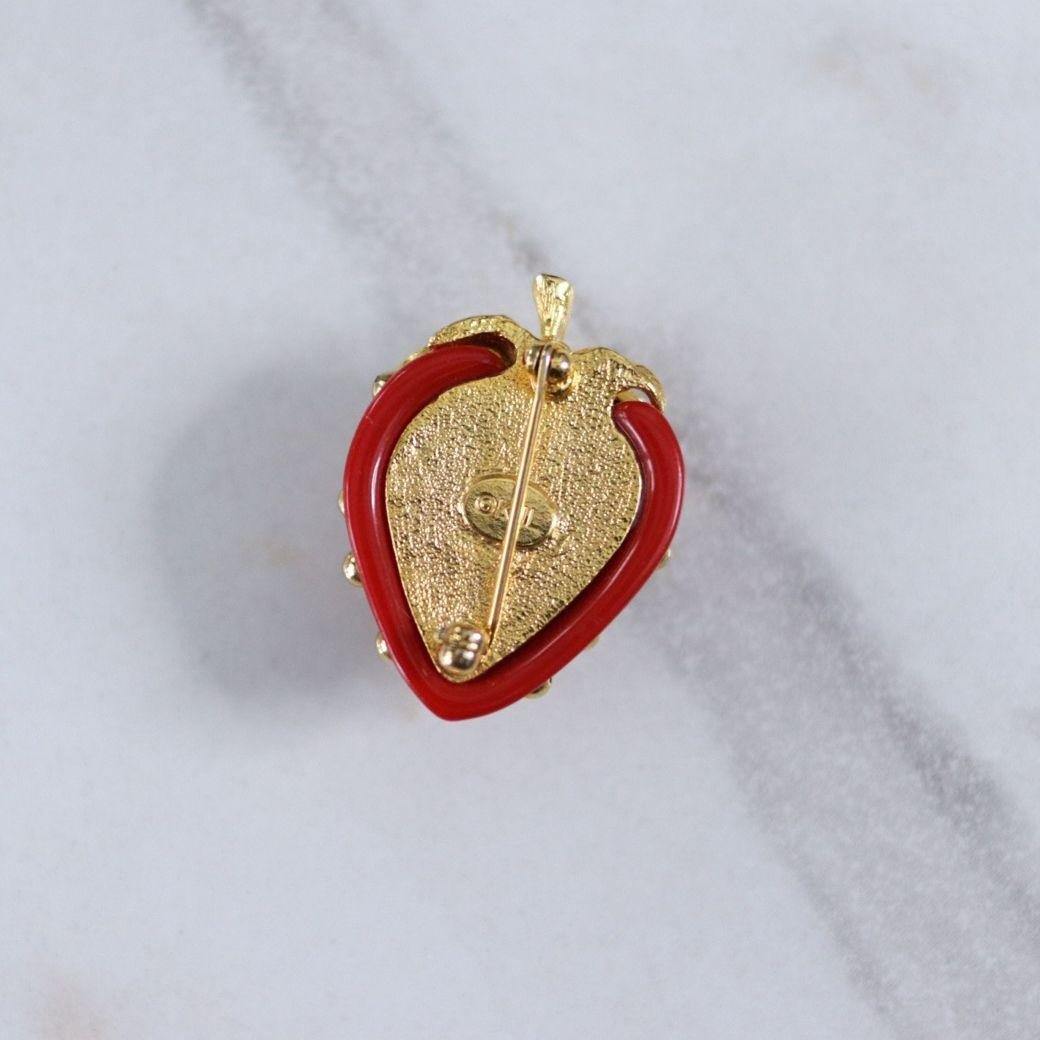 Vintage Kenneth Jay Lane Red Strawberry Brooch by Kenneth Jay Lane - Vintage Meet Modern Vintage Jewelry - Chicago, Illinois - #oldhollywoodglamour #vintagemeetmodern #designervintage #jewelrybox #antiquejewelry #vintagejewelry