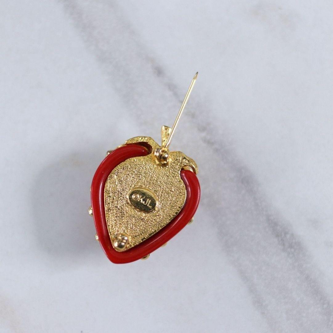 Vintage Kenneth Jay Lane Red Strawberry Brooch by Kenneth Jay Lane - Vintage Meet Modern Vintage Jewelry - Chicago, Illinois - #oldhollywoodglamour #vintagemeetmodern #designervintage #jewelrybox #antiquejewelry #vintagejewelry