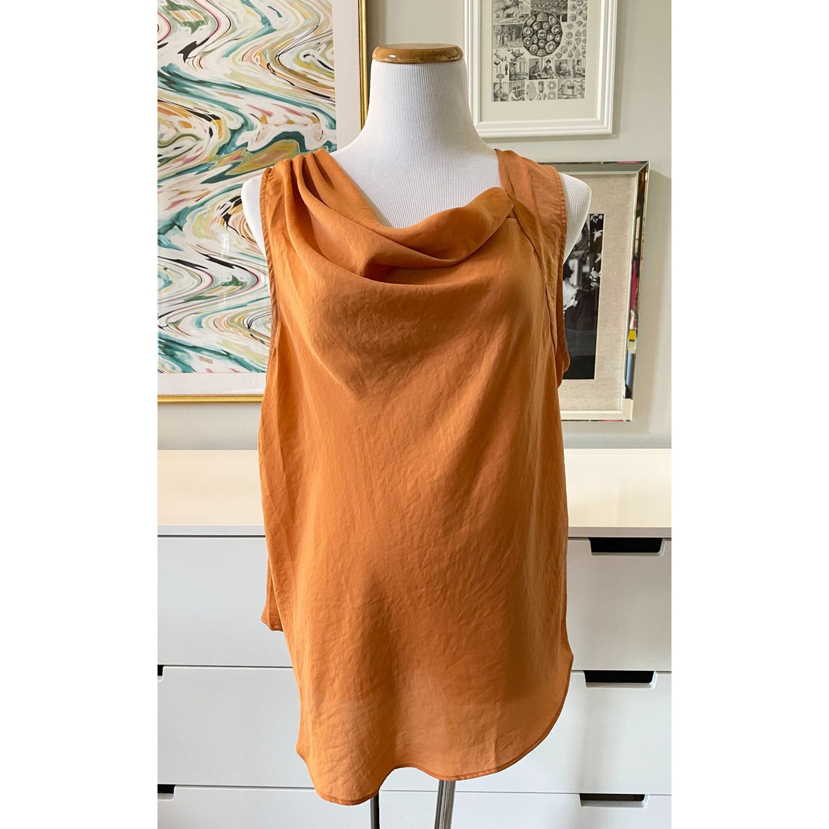 Anthropologie Franka Cowl Neck Blouse in Burnt Orange Color