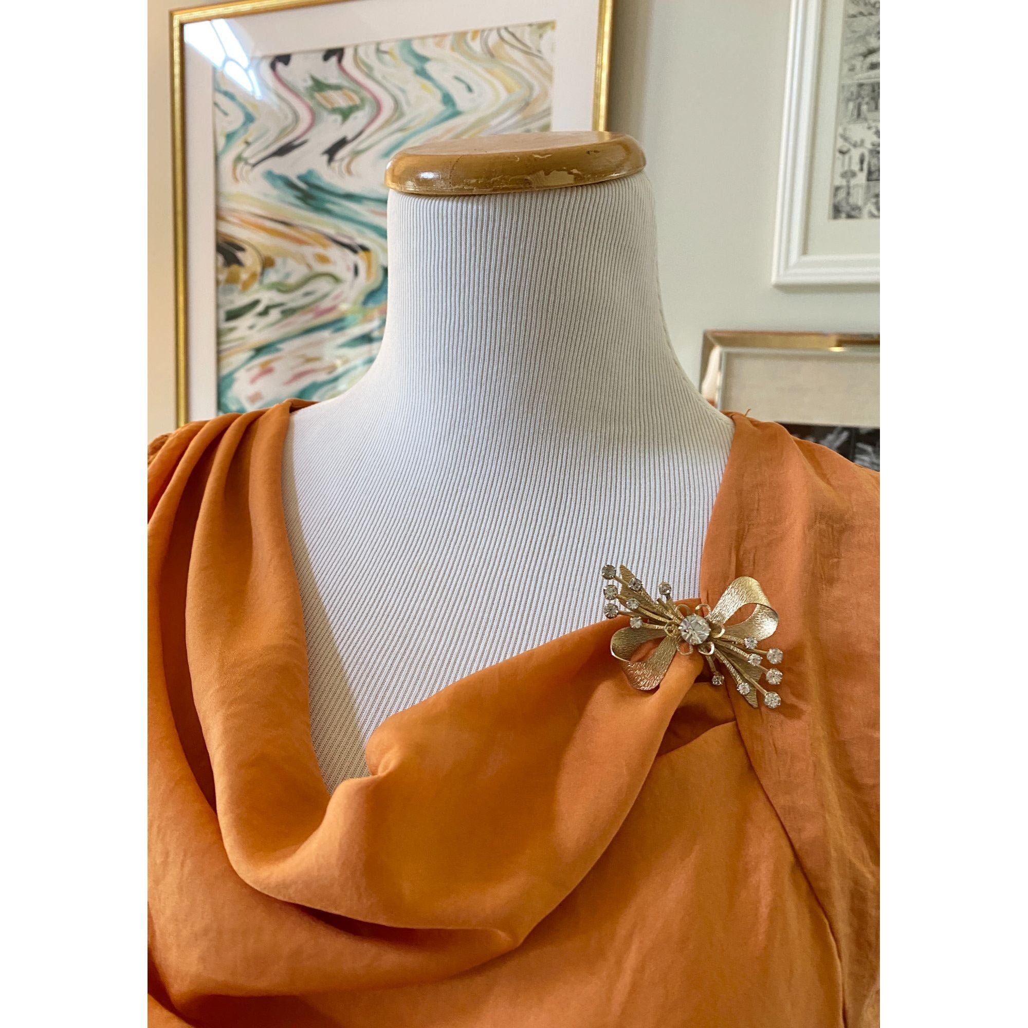Anthropologie Franka Cowl Neck Blouse in Burnt Orange Color by Anthropologie - Vintage Meet Modern Vintage Jewelry - Chicago, Illinois - #oldhollywoodglamour #vintagemeetmodern #designervintage #jewelrybox #antiquejewelry #vintagejewelry