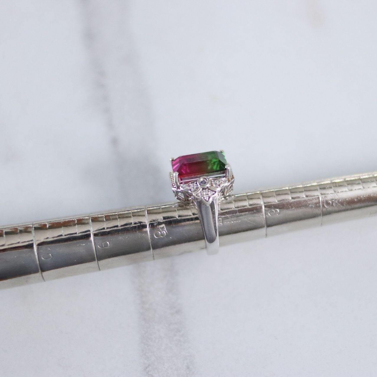 Vintage Watermelon Tourmaline and Pave Diamond Ring by Unsigned - Vintage Meet Modern Vintage Jewelry - Chicago, Illinois - #oldhollywoodglamour #vintagemeetmodern #designervintage #jewelrybox #antiquejewelry #vintagejewelry