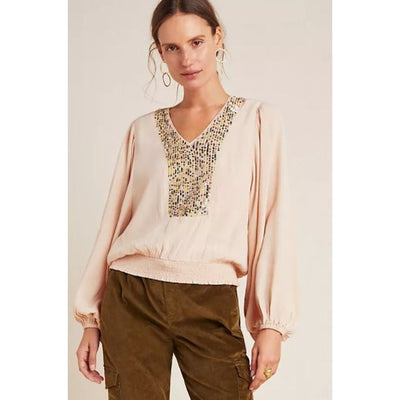 Anthropologie Kristie Sequined Peasant Blouse by Vintage Meet Modern - Vintage Meet Modern Vintage Jewelry - Chicago, Illinois - #oldhollywoodglamour #vintagemeetmodern #designervintage #jewelrybox #antiquejewelry #vintagejewelry