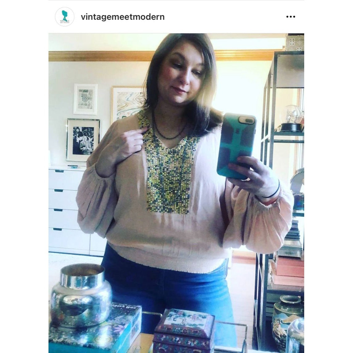 Anthropologie Kristie Sequined Peasant Blouse by Vintage Meet Modern - Vintage Meet Modern Vintage Jewelry - Chicago, Illinois - #oldhollywoodglamour #vintagemeetmodern #designervintage #jewelrybox #antiquejewelry #vintagejewelry