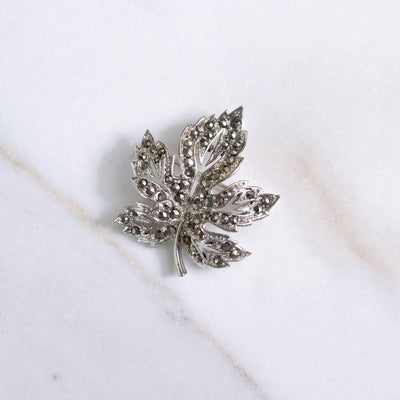 Vintage Lisner Silver with Marcasite Leaf Brooch by Lisner - Vintage Meet Modern Vintage Jewelry - Chicago, Illinois - #oldhollywoodglamour #vintagemeetmodern #designervintage #jewelrybox #antiquejewelry #vintagejewelry