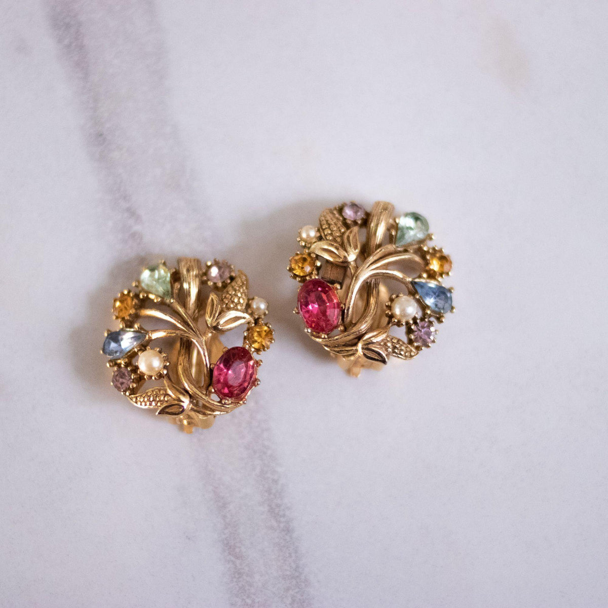 Vintage STAR Colorful Pastel Rhinestone Statement Earrings