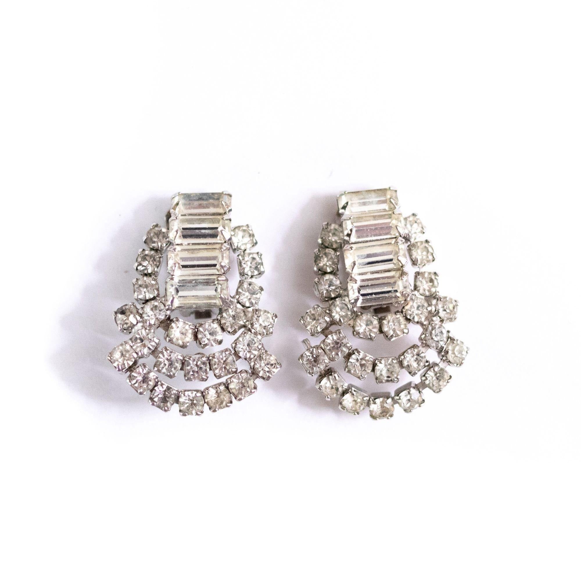 Vintage Glam Sparkly Baguette and Rhinestone Loop Statement Earrings by Vintage Meet Modern - Vintage Meet Modern Vintage Jewelry - Chicago, Illinois - #oldhollywoodglamour #vintagemeetmodern #designervintage #jewelrybox #antiquejewelry #vintagejewelry
