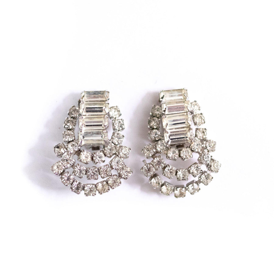 Vintage Glam Sparkly Baguette and Rhinestone Loop Statement Earrings by Vintage Meet Modern - Vintage Meet Modern Vintage Jewelry - Chicago, Illinois - #oldhollywoodglamour #vintagemeetmodern #designervintage #jewelrybox #antiquejewelry #vintagejewelry