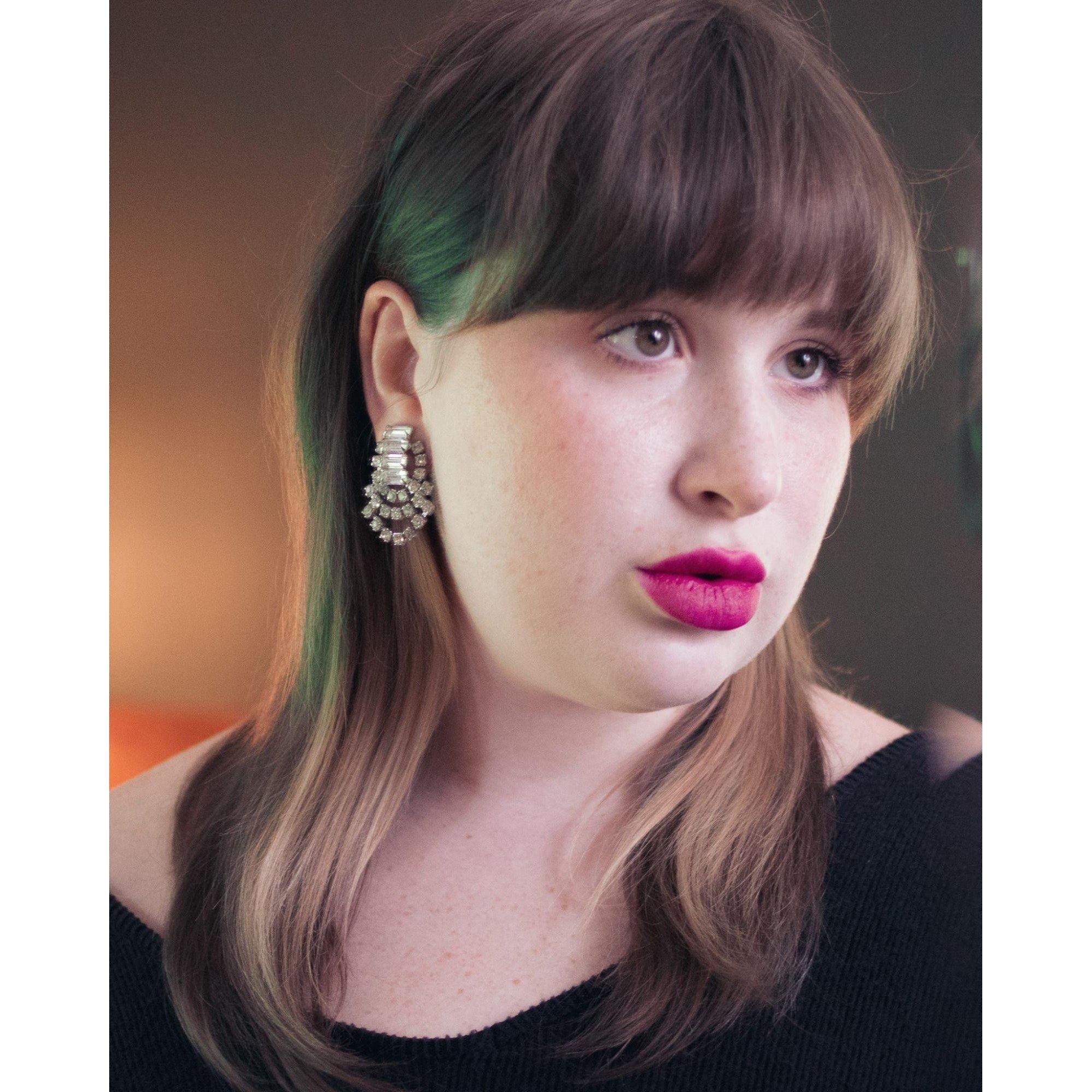 Vintage Glam Sparkly Baguette and Rhinestone Loop Statement Earrings by Vintage Meet Modern - Vintage Meet Modern Vintage Jewelry - Chicago, Illinois - #oldhollywoodglamour #vintagemeetmodern #designervintage #jewelrybox #antiquejewelry #vintagejewelry