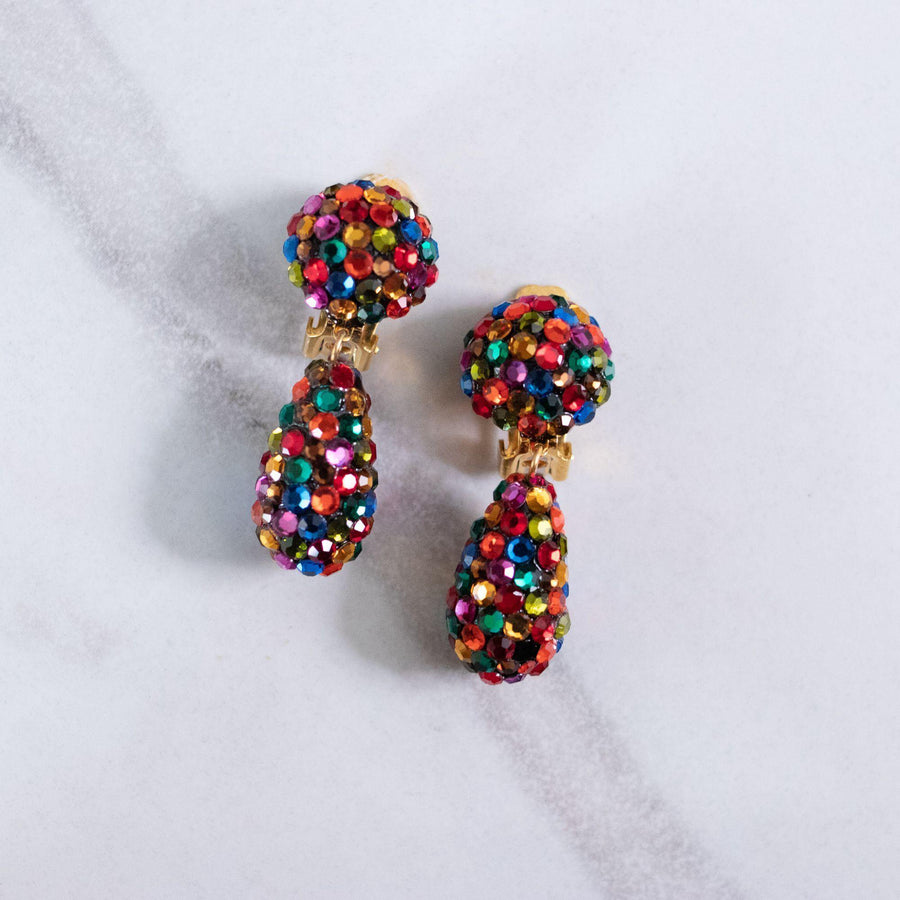 Vintage Bellini for Formart Rainbow Rhinestone Dangling Statement Earrings by Bellini for Formart - Vintage Meet Modern Vintage Jewelry - Chicago, Illinois - #oldhollywoodglamour #vintagemeetmodern #designervintage #jewelrybox #antiquejewelry #vintagejewelry